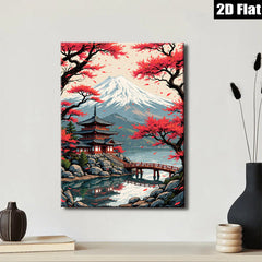 2D flat 1pc Majestic Mount Fuji Lakeside Temple serene wall art for living room bedroom home office decor farmhouse style canvas prints