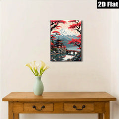 2D flat 1pc Majestic Mount Fuji Lakeside Temple serene wall art for living room bedroom home office decor farmhouse style canvas prints