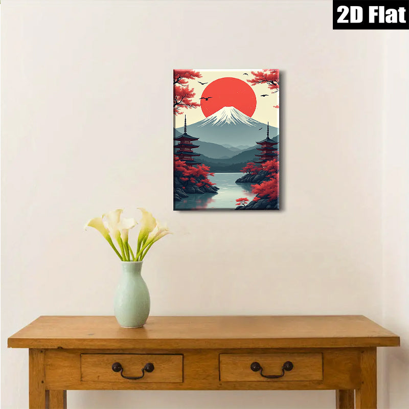 2D flat 1pc Majestic Mount Fuji Landscape Wall Art Canvas Prints for Living Room Bedroom Home Decor Gallery Wrapped Modern Farmhouse Style Cozy Aesthetic