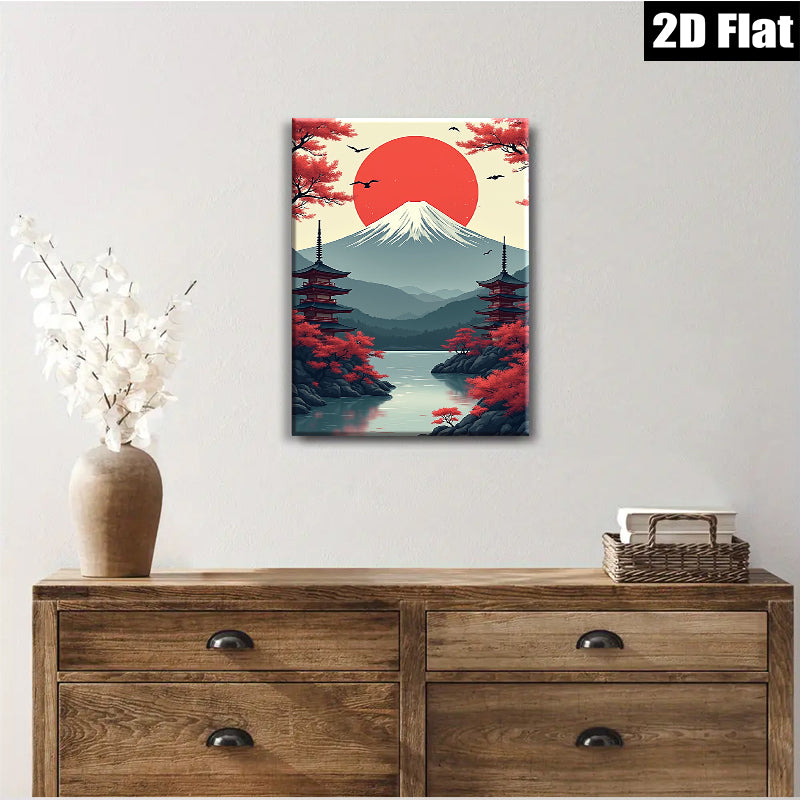 2D flat 1pc Majestic Mount Fuji Landscape Wall Art Canvas Prints for Living Room Bedroom Home Decor Gallery Wrapped Modern Farmhouse Style Cozy Aesthetic