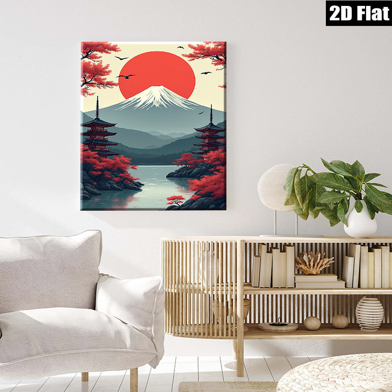 2D flat 1pc Majestic Mount Fuji Landscape Wall Art Canvas Prints for Living Room Bedroom Home Decor Gallery Wrapped Modern Farmhouse Style Cozy Aesthetic