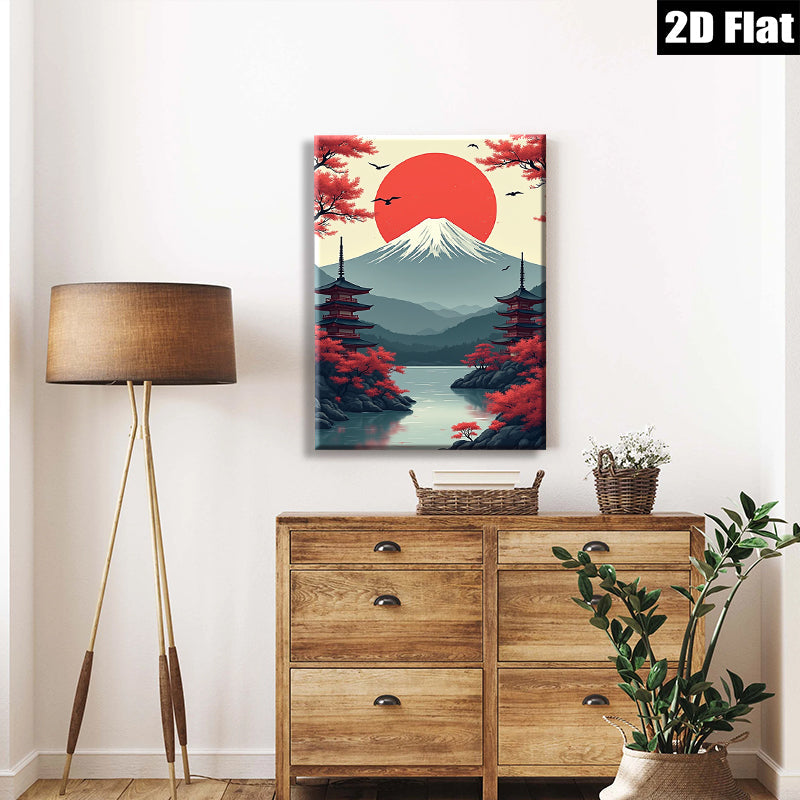 2D flat 1pc Majestic Mount Fuji Landscape Wall Art Canvas Prints for Living Room Bedroom Home Decor Gallery Wrapped Modern Farmhouse Style Cozy Aesthetic