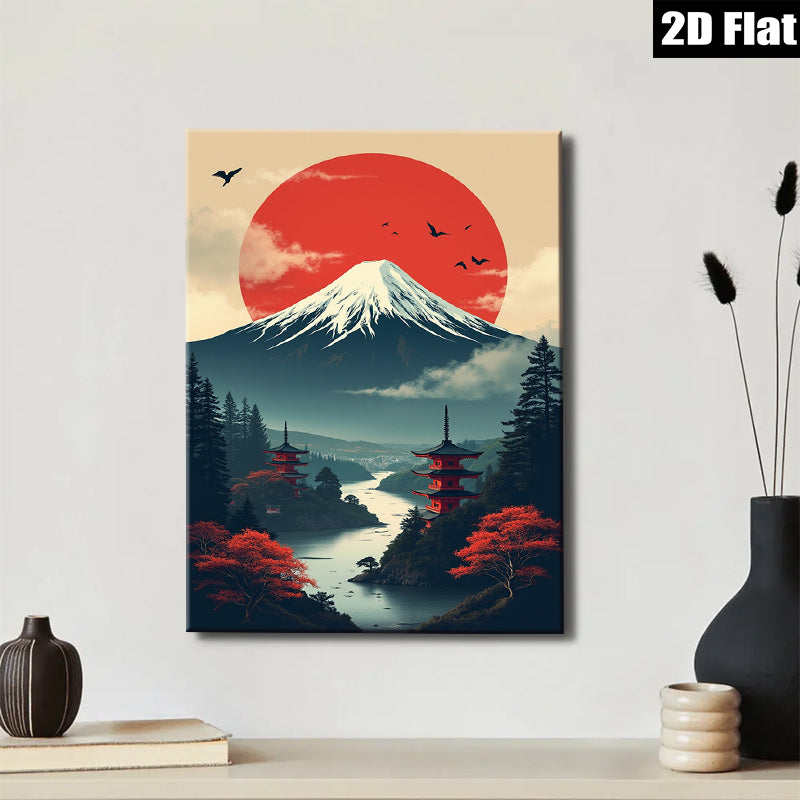 2D flat 1pc Majestic Mount Fuji Landscape Wall Art serene bedroom living room decor farmhouse style gallery wrapped canvas prints modern minimalist art