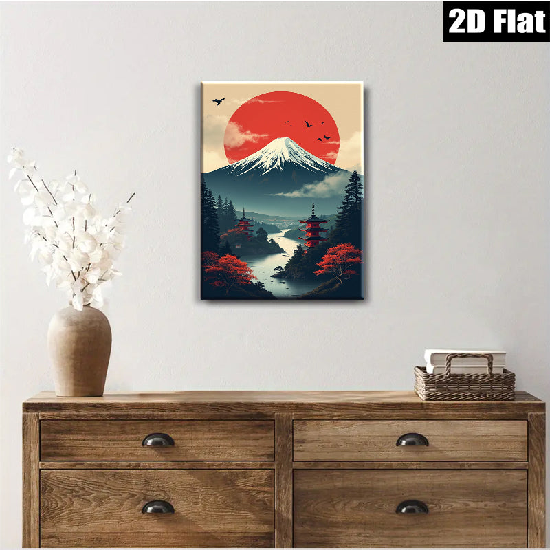 2D flat 1pc Majestic Mount Fuji Landscape Wall Art serene bedroom living room decor farmhouse style gallery wrapped canvas prints modern minimalist art