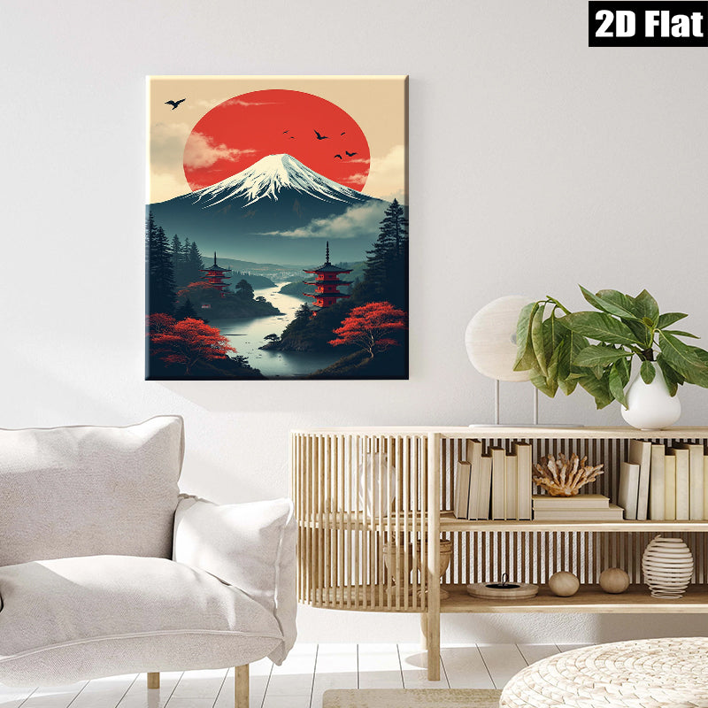 2D flat 1pc Majestic Mount Fuji Landscape Wall Art serene bedroom living room decor farmhouse style gallery wrapped canvas prints modern minimalist art