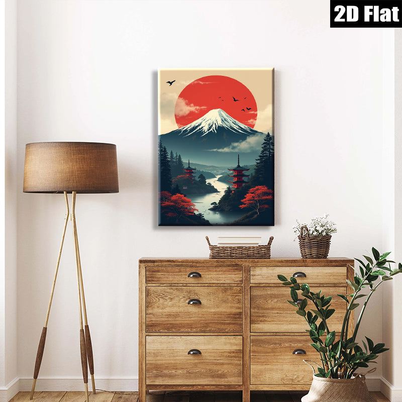 2D flat 1pc Majestic Mount Fuji Landscape Wall Art serene bedroom living room decor farmhouse style gallery wrapped canvas prints modern minimalist art