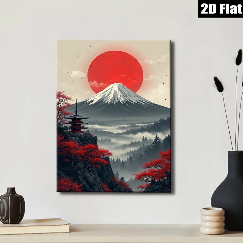 2D flat 1pc Majestic Mount Fuji Landscape Wall Art serene home decor living room bedroom gallery wrapped canvas print modern farmhouse style