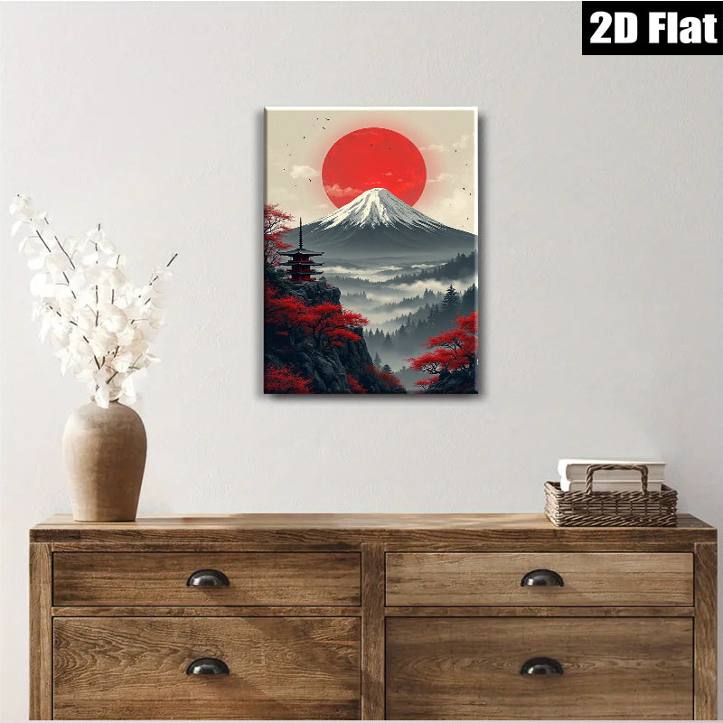 2D flat 1pc Majestic Mount Fuji Landscape Wall Art serene home decor living room bedroom gallery wrapped canvas print modern farmhouse style