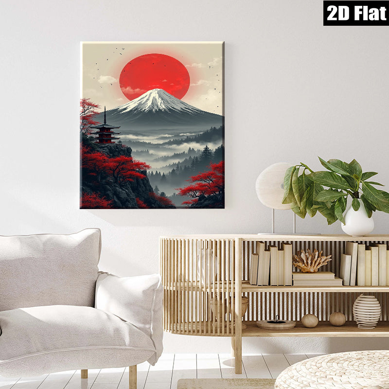 2D flat 1pc Majestic Mount Fuji Landscape Wall Art serene home decor living room bedroom gallery wrapped canvas print modern farmhouse style