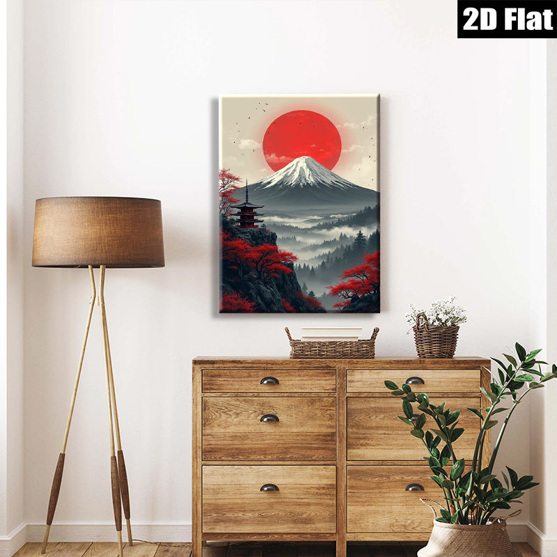 2D flat 1pc Majestic Mount Fuji Landscape Wall Art serene home decor living room bedroom gallery wrapped canvas print modern farmhouse style