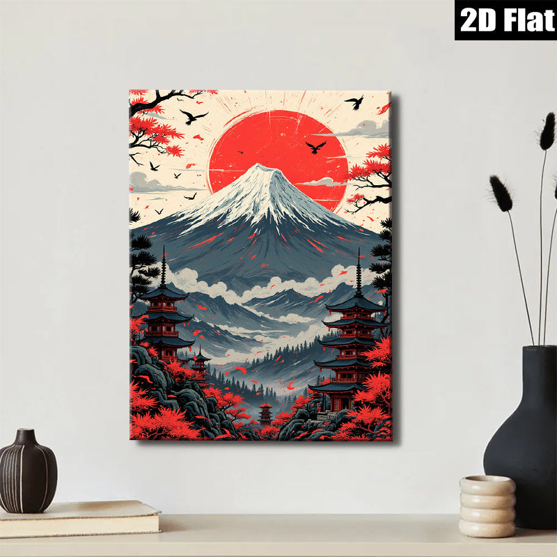 2D flat 1pc Majestic Mount Fuji landscape wall art for living room bedroom home decor farmhouse style modern minimalist gallery wrapped canvas print