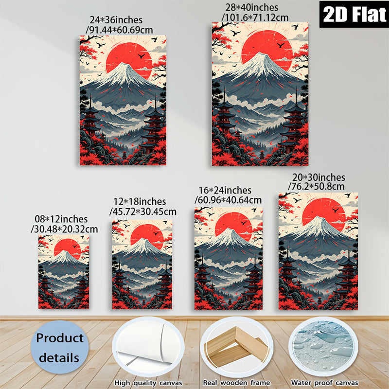 2D flat 1pc Majestic Mount Fuji landscape wall art for living room bedroom home decor farmhouse style modern minimalist gallery wrapped canvas print