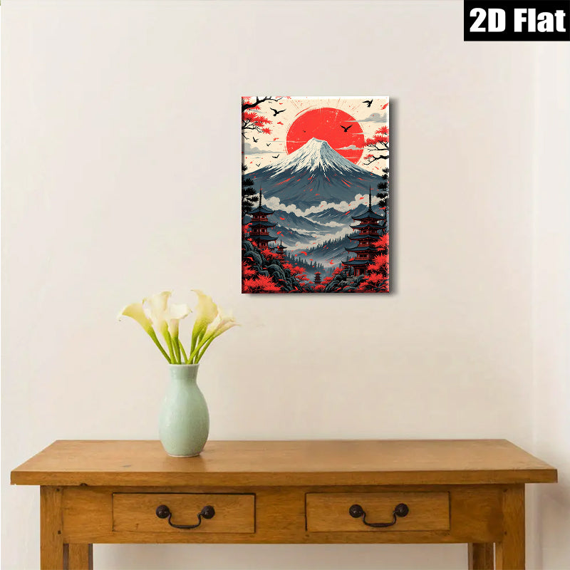 2D flat 1pc Majestic Mount Fuji landscape wall art for living room bedroom home decor farmhouse style modern minimalist gallery wrapped canvas print