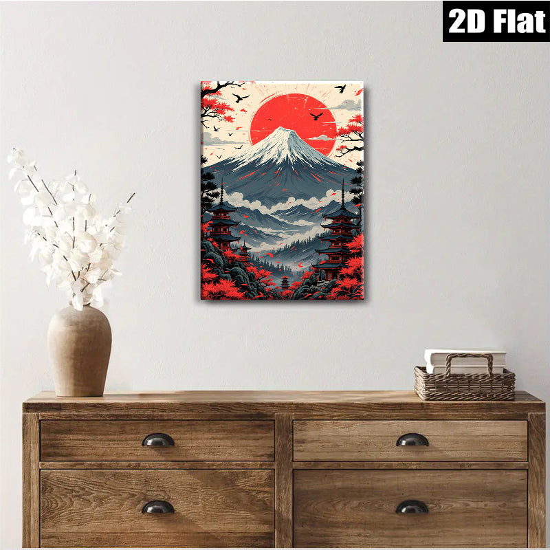 2D flat 1pc Majestic Mount Fuji landscape wall art for living room bedroom home decor farmhouse style modern minimalist gallery wrapped canvas print