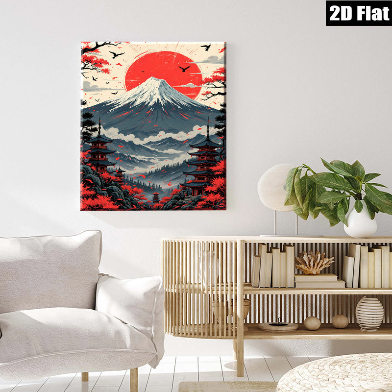 2D flat 1pc Majestic Mount Fuji landscape wall art for living room bedroom home decor farmhouse style modern minimalist gallery wrapped canvas print