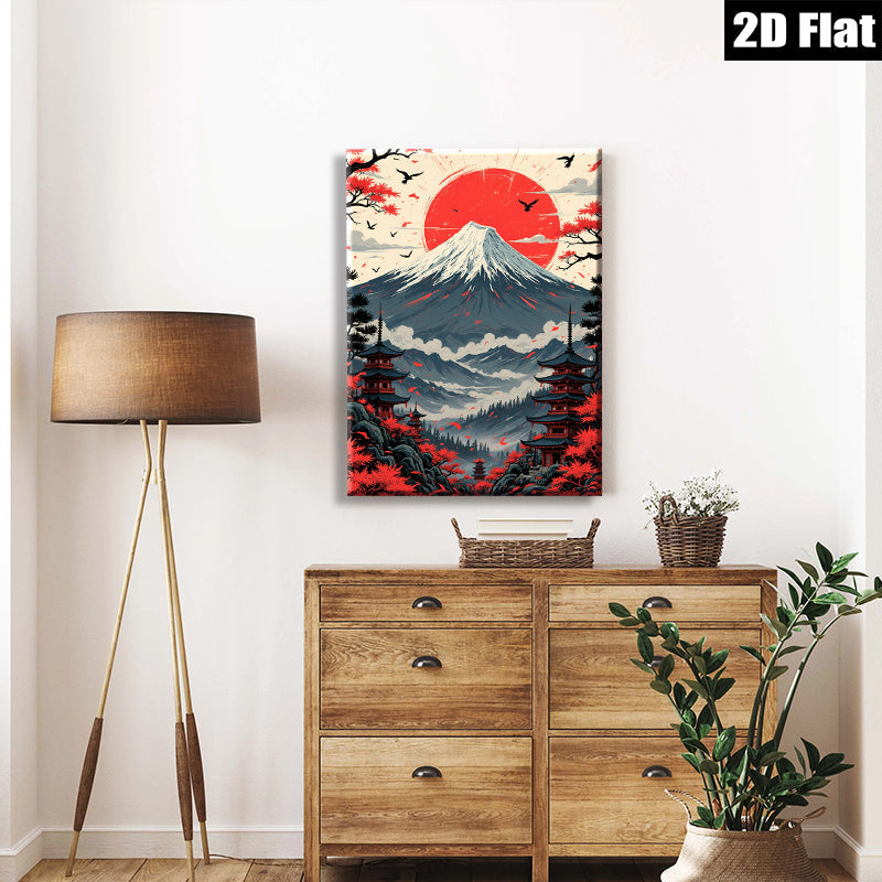 2D flat 1pc Majestic Mount Fuji landscape wall art for living room bedroom home decor farmhouse style modern minimalist gallery wrapped canvas print