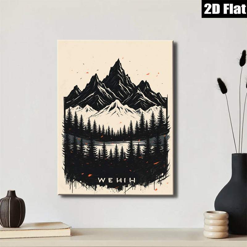 2D flat 1pc Majestic Mountain Forest Landscape Wall Art Canvas Prints for Living Room Bedroom Home Decor Farmhouse Style Rustic Gallery Wrapped Modern Artwork