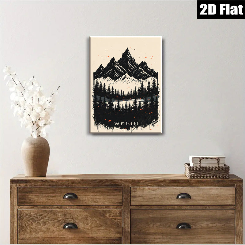 2D flat 1pc Majestic Mountain Forest Landscape Wall Art Canvas Prints for Living Room Bedroom Home Decor Farmhouse Style Rustic Gallery Wrapped Modern Artwork