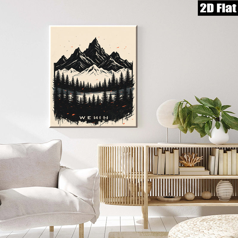 2D flat 1pc Majestic Mountain Forest Landscape Wall Art Canvas Prints for Living Room Bedroom Home Decor Farmhouse Style Rustic Gallery Wrapped Modern Artwork