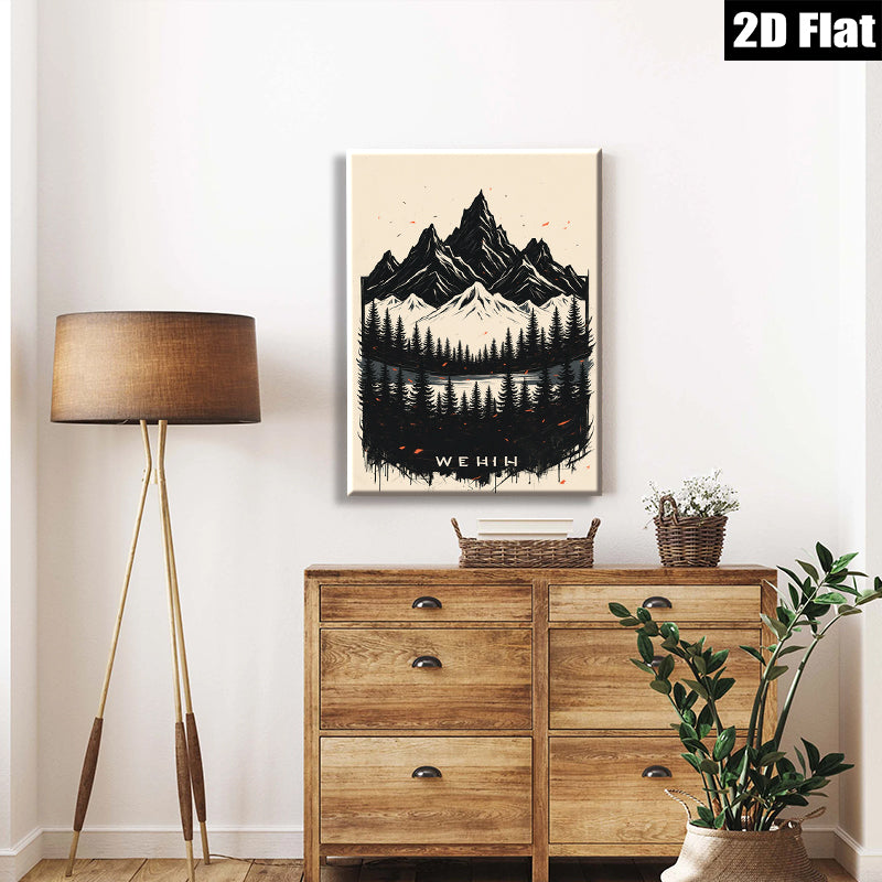 2D flat 1pc Majestic Mountain Forest Landscape Wall Art Canvas Prints for Living Room Bedroom Home Decor Farmhouse Style Rustic Gallery Wrapped Modern Artwork