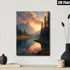 2D flat 1pc Majestic Mountain Lake Reflection Canvas Wall Art for Living Room Bedroom Home Decor Farmhouse Rustic Modern Gallery Wrapped Prints