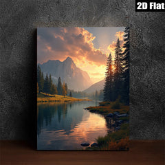 2D flat 1pc Majestic Mountain Lake Reflection Canvas Wall Art for Living Room Bedroom Home Decor Farmhouse Rustic Modern Gallery Wrapped Prints