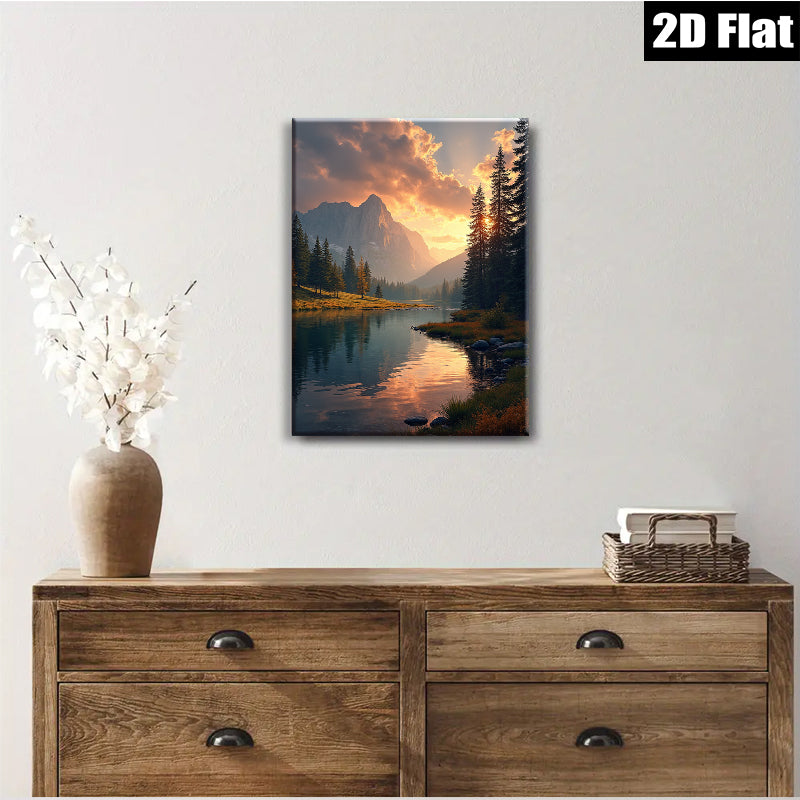 2D flat 1pc Majestic Mountain Lake Reflection Canvas Wall Art for Living Room Bedroom Home Decor Farmhouse Rustic Modern Gallery Wrapped Prints