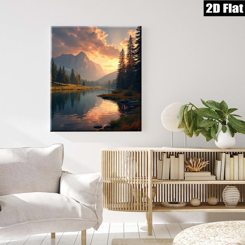 2D flat 1pc Majestic Mountain Lake Reflection Canvas Wall Art for Living Room Bedroom Home Decor Farmhouse Rustic Modern Gallery Wrapped Prints
