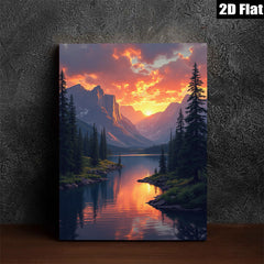 2D flat 1pc Majestic Mountain Lake Sunset Wall Art Canvas Prints for Living Room Bedroom Home Decor Modern Farmhouse Rustic Gallery Wrapped Ready to Hang