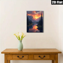 2D flat 1pc Majestic Mountain Lake Sunset Wall Art Canvas Prints for Living Room Bedroom Home Decor Modern Farmhouse Rustic Gallery Wrapped Ready to Hang
