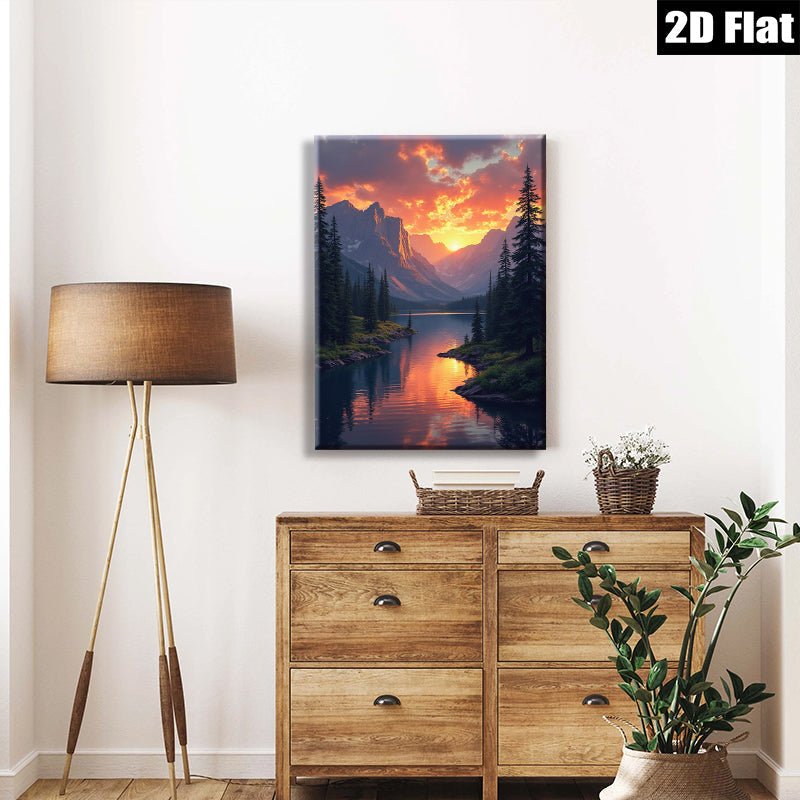 2D flat 1pc Majestic Mountain Lake Sunset Wall Art Canvas Prints for Living Room Bedroom Home Decor Modern Farmhouse Rustic Gallery Wrapped Ready to Hang