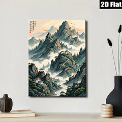 2D flat 1pc Majestic Mountain Landscape Serene Asian Wall Art Decor Living Room Bedroom Office Gallery Wrapped Canvas Prints Modern Farmhouse Style Home Decorations