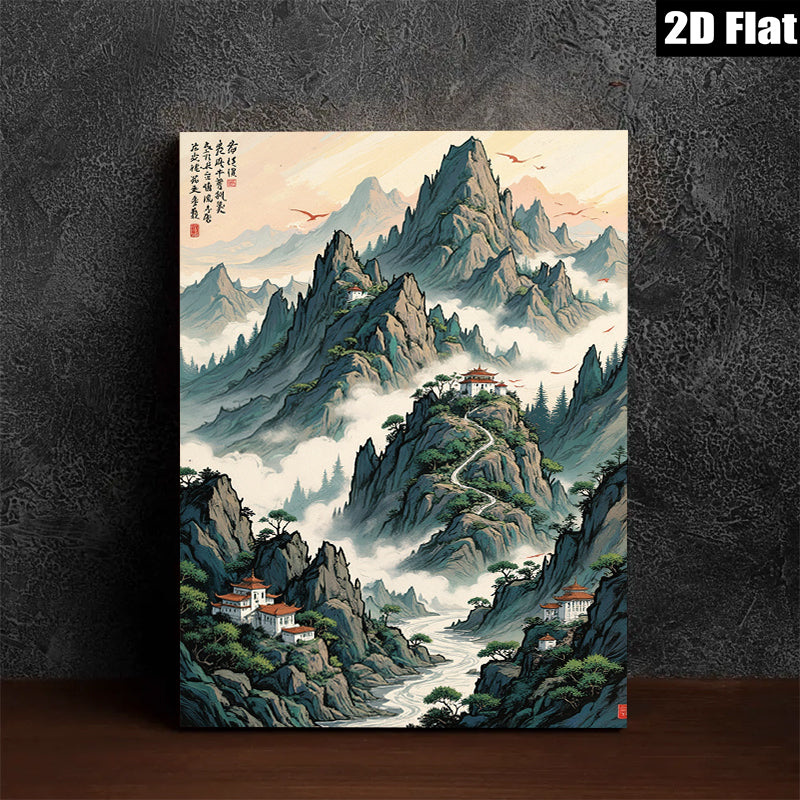2D flat 1pc Majestic Mountain Landscape Serene Asian Wall Art Decor Living Room Bedroom Office Gallery Wrapped Canvas Prints Modern Farmhouse Style Home Decorations