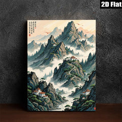 2D flat 1pc Majestic Mountain Landscape Serene Asian Wall Art Decor Living Room Bedroom Office Gallery Wrapped Canvas Prints Modern Farmhouse Style Home Decorations