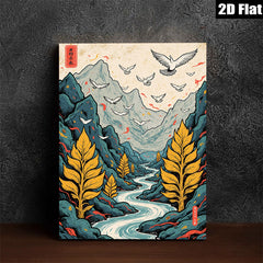 2D flat 1pc Majestic Mountain River Landscape Wall Art Decor for Living Room Bedroom Office Gallery Wrapped Canvas Prints Modern Farmhouse Aesthetic Cozy Vibes Home Décor