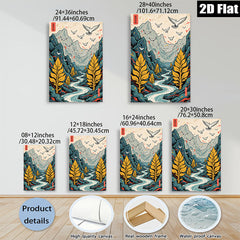 2D flat 1pc Majestic Mountain River Landscape Wall Art Decor for Living Room Bedroom Office Gallery Wrapped Canvas Prints Modern Farmhouse Aesthetic Cozy Vibes Home Décor