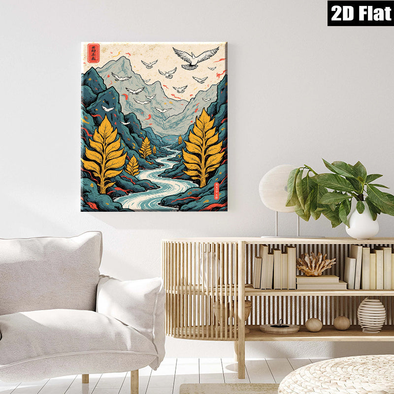 2D flat 1pc Majestic Mountain River Landscape Wall Art Decor for Living Room Bedroom Office Gallery Wrapped Canvas Prints Modern Farmhouse Aesthetic Cozy Vibes Home Décor