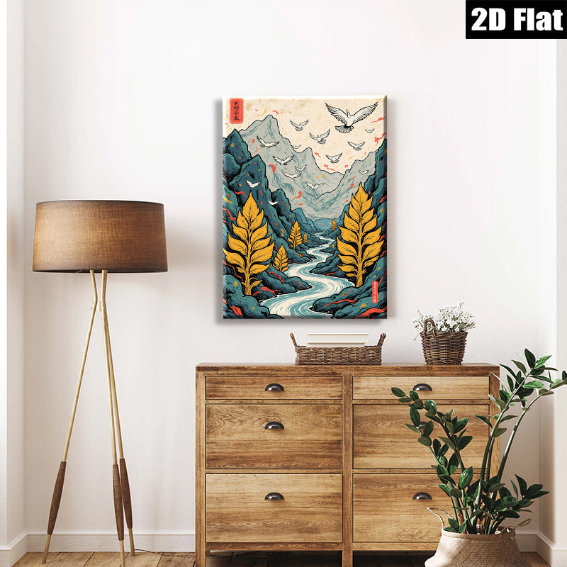 2D flat 1pc Majestic Mountain River Landscape Wall Art Decor for Living Room Bedroom Office Gallery Wrapped Canvas Prints Modern Farmhouse Aesthetic Cozy Vibes Home Décor
