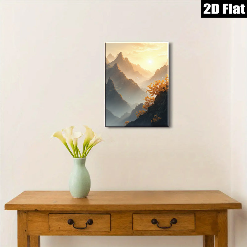 2D flat 1pc Majestic Mountain Vista Golden Hour Landscape Wall Art Decor Living Room Bedroom Modern Farmhouse Gallery Wrapped Canvas Prints Coastal Aesthetic