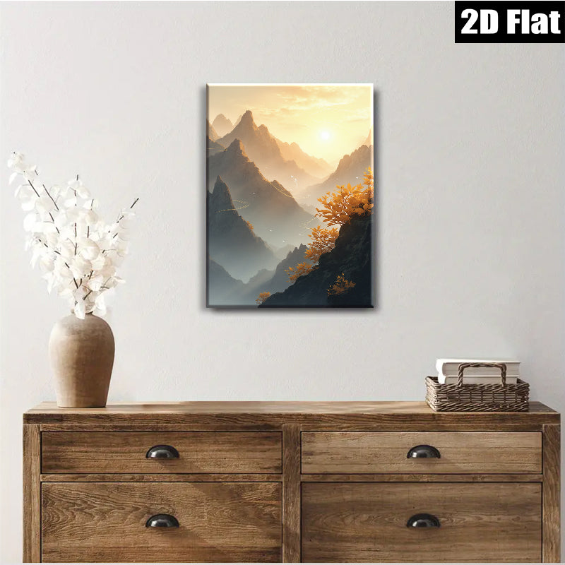 2D flat 1pc Majestic Mountain Vista Golden Hour Landscape Wall Art Decor Living Room Bedroom Modern Farmhouse Gallery Wrapped Canvas Prints Coastal Aesthetic