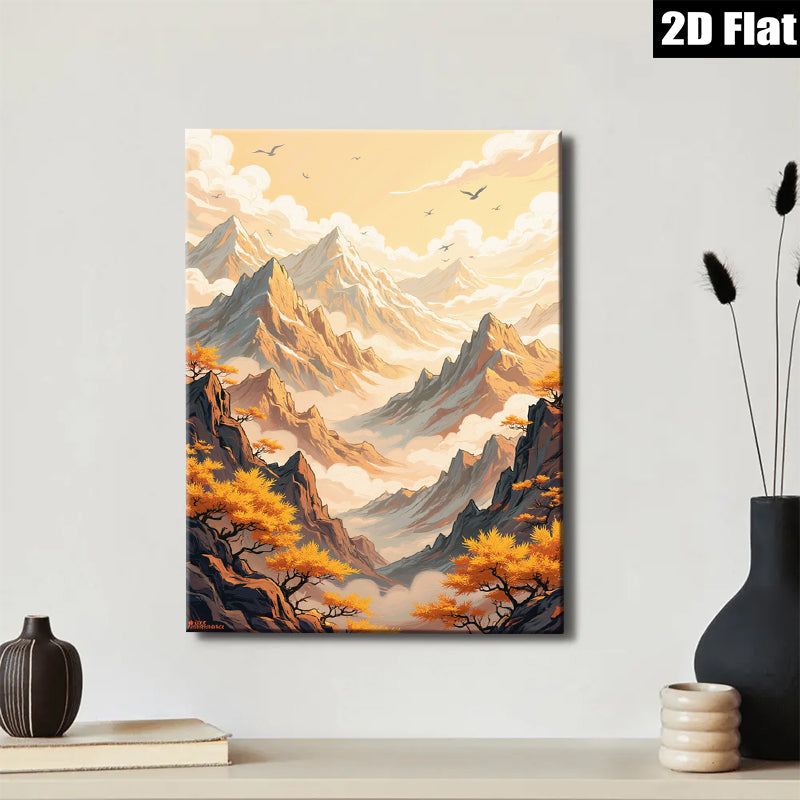 2D flat 1pc Majestic Mountain Vista Landscape Wall Art Canvas Prints for Living Room Bedroom Home Decor Farmhouse Style Modern Minimalist
