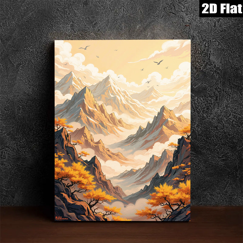 2D flat 1pc Majestic Mountain Vista Landscape Wall Art Canvas Prints for Living Room Bedroom Home Decor Farmhouse Style Modern Minimalist