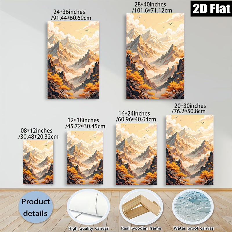 2D flat 1pc Majestic Mountain Vista Landscape Wall Art Canvas Prints for Living Room Bedroom Home Decor Farmhouse Style Modern Minimalist
