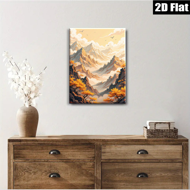 2D flat 1pc Majestic Mountain Vista Landscape Wall Art Canvas Prints for Living Room Bedroom Home Decor Farmhouse Style Modern Minimalist