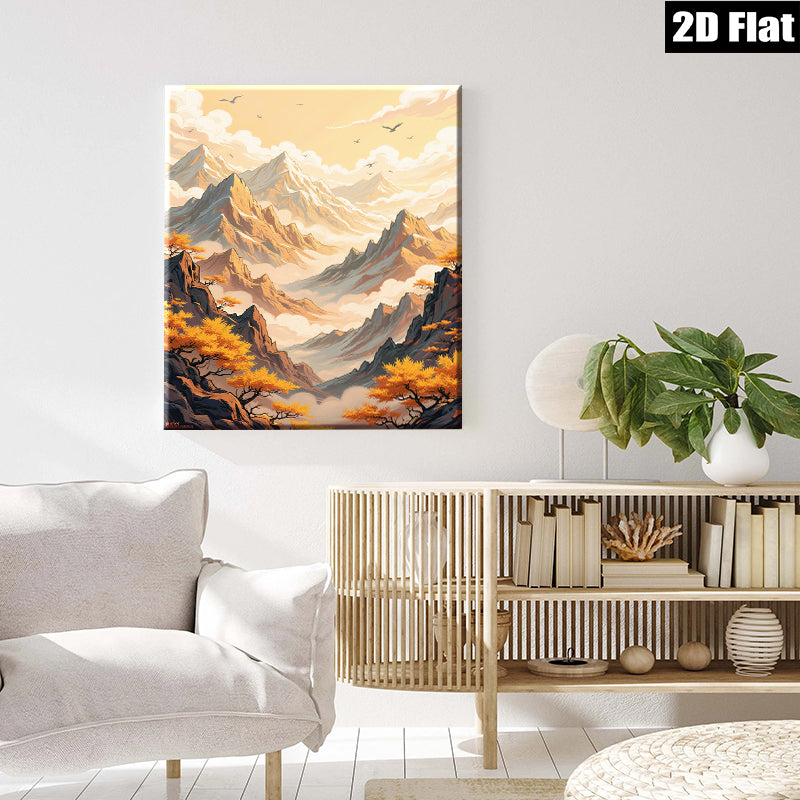 2D flat 1pc Majestic Mountain Vista Landscape Wall Art Canvas Prints for Living Room Bedroom Home Decor Farmhouse Style Modern Minimalist