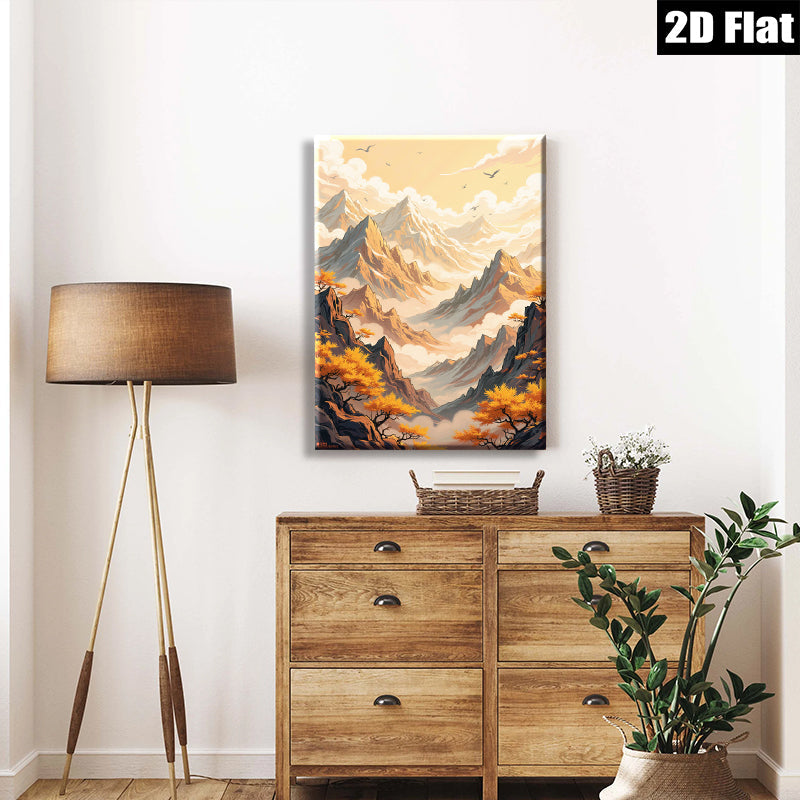 2D flat 1pc Majestic Mountain Vista Landscape Wall Art Canvas Prints for Living Room Bedroom Home Decor Farmhouse Style Modern Minimalist