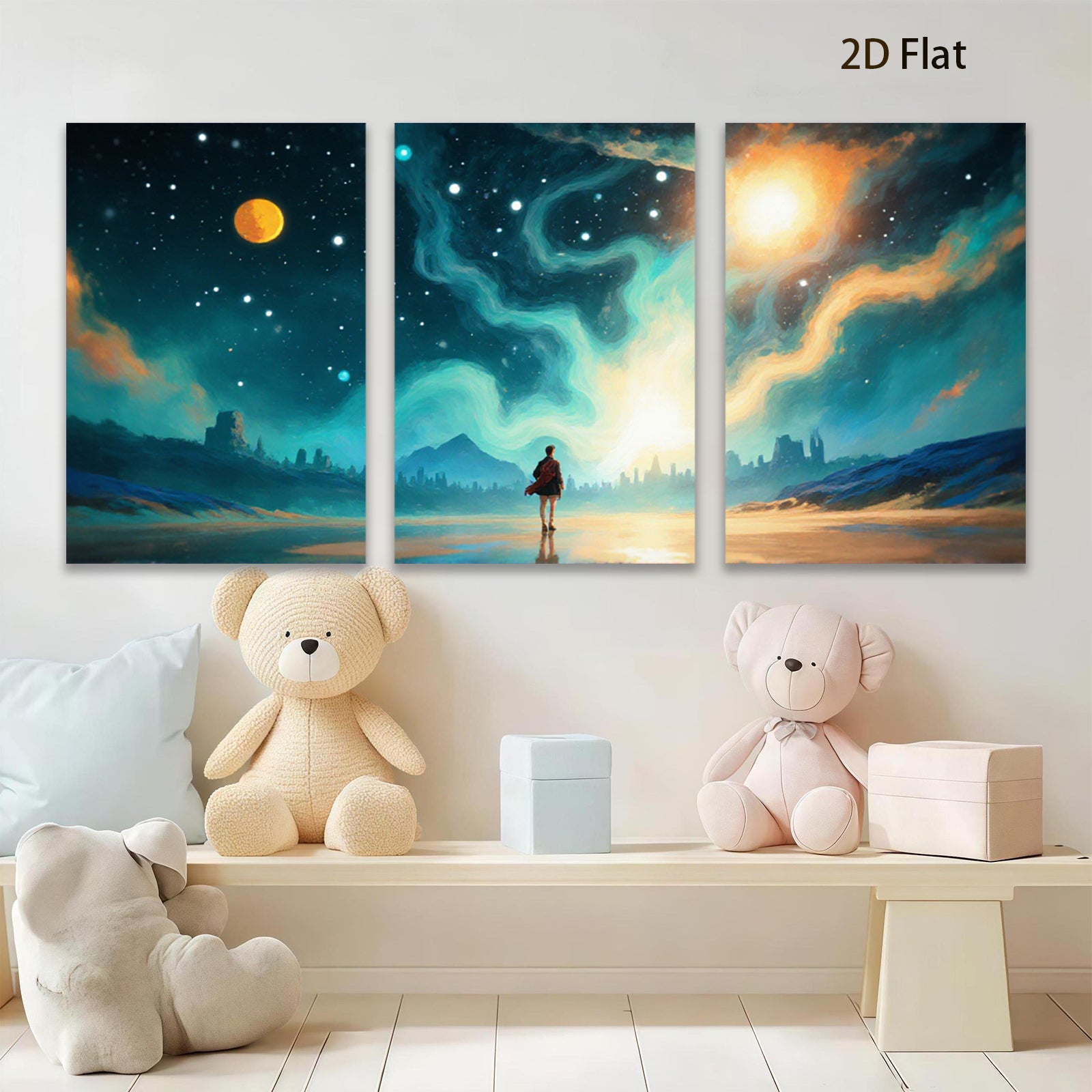 2D flat 1pc Majestic Nightscape Future City Dreamy Wall Art Living Room Bedroom Decor Canvas Prints Modern Farmhouse Style Coastal Aesthetic Gallery Wrapped Ready Hang