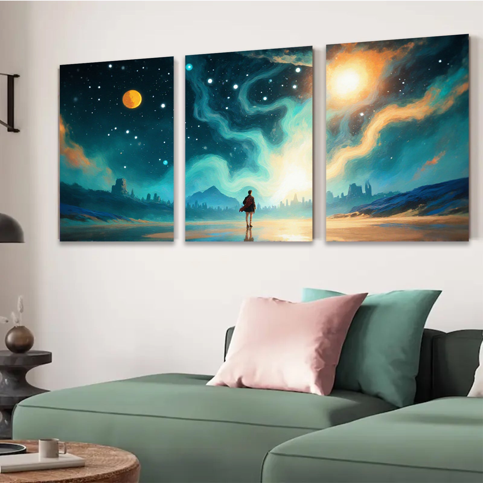 2D flat 1pc Majestic Nightscape Future City Dreamy Wall Art Living Room Bedroom Decor Canvas Prints Modern Farmhouse Style Coastal Aesthetic Gallery Wrapped Ready Hang