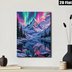 2D flat 1pc Majestic Northern Lights Reflecting Snowcapped Mountains Wall Art Living Room Bedroom Decor Home Office Canvas Prints Gallery Wrapped Ready To Hang Modern Farmhouse Style