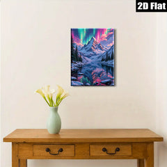 2D flat 1pc Majestic Northern Lights Reflecting Snowcapped Mountains Wall Art Living Room Bedroom Decor Home Office Canvas Prints Gallery Wrapped Ready To Hang Modern Farmhouse Style